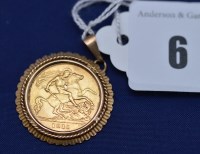Lot 6 - A George V gold half sovereign, 1911, ib 9ct...