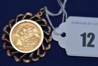 Lot 12 - A George V gold half sovereign, 1911, in 9ct....