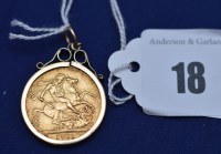Lot 18 - A George V gold sovereign, 1911, in 9ct....