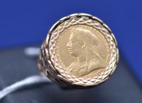 Lot 77 - A Victorian gold half sovereign, 1890*, in 9ct....