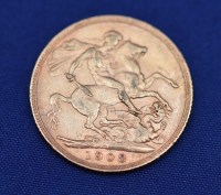 Lot 136 - An Edward VII gold sovereign, 1908.