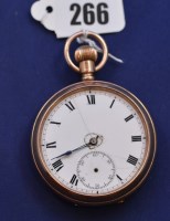 Lot 266 - A 9ct. yellow gold cased open-faced pocket...