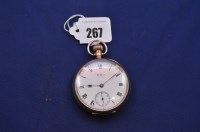 Lot 267 - A 9ct. yellow gold cased open-faced pocket...