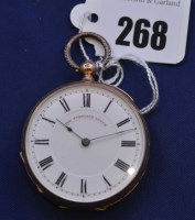 Lot 268 - A 14ct. yellow gold cased open-faced standard...