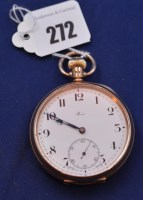 Lot 272 - A 9ct. yellow gold cased open-faced pocket...