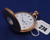 Lot 274 - A 9ct. yellow gold cased half hunter pocket...