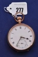 Lot 277 - A 9ct. yellow gold cased open-faced pocket...