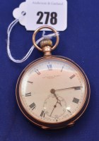 Lot 278 - A 9ct. yellow gold cased open-faced pocket...