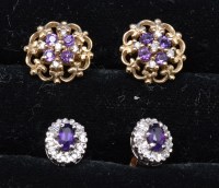 Lot 331 - A pair of amethyst and diamond cluster stud...