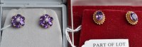 Lot 334 - A pair of diamond and amethyst cluster stud...