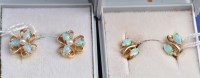 Lot 337 - A pair of opal cultured pearl and 9ct. gold...