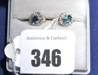 Lot 346 - A pair of tanzanite and diamond cluster stud...