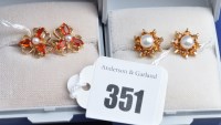 Lot 351 - A pair of cultured pearl and citrine cluster...