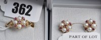 Lot 362 - A cultured half pearl and ruby cluster ring...
