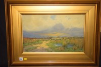 Lot 104 - John Lynes-Gray - sheep on a moorland track...