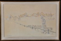Lot 121 - Mario Segantini - a shepherdess and flock in...