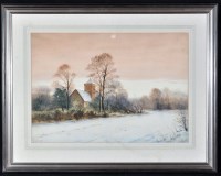 Lot 183 - William Baker - a rural church in winter,...