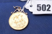 Lot 502 - A Victorian gold sovereign, 1888, with...