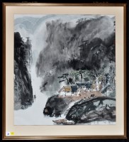 Lot 37 - 20th Century Chinese School A village by a...
