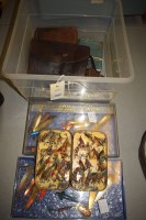 Lot 1167 - An old metal black Jappaned fly box containing...