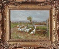 Lot 259 - William Weekes (fl.1864-1904) GEESE DRINKING...