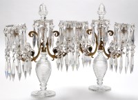Lot 334 - Pair of giltmetal mounted cut glass candelabra,...