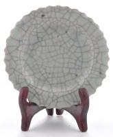 Lot 496 - Guan-type crackle glaze dish, the flat rim...