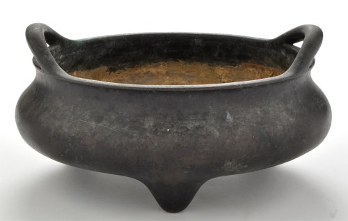 Lot 650 - Cast bronze bombe-form censer, slightly...