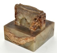 Lot 738 - Large Chinese jade archaistic seal, the handle...