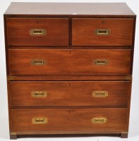 Lot 1393 - A brass bound military chest in two sections,...