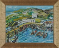 Lot 374 - Manner of Mary Jewels A fishing harbour with...