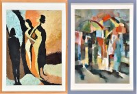 Lot 375 - Eyob Mergia Three figures at an African market...