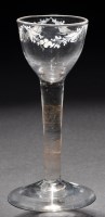Lot 203 - An ovoid bowl wine glass, enamelled by Beilby...