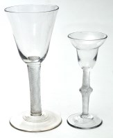 Lot 292 - An airtwist wine glass, pan top bowl above...