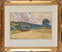 Lot 124 - John Atkinson (1863-1924) HARVESTERS IN A...