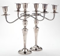 Lot 522 - A pair of modern three-light twin-branch...