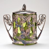 Lot 527 - A WMF two-handled jar with green glass liner,...