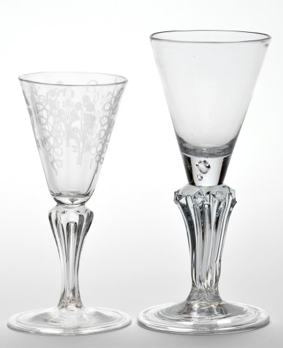 Lot 9 - Silesian stem wine glass, the funnel bowl with...