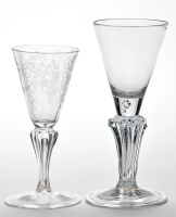 Lot 9 - Silesian stem wine glass, the funnel bowl with...