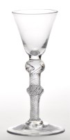 Lot 23 - Air-twist wine glass, the round funnel bowl...