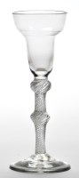 Lot 24 - Air-twist wine glass, the pan-topped bowl...