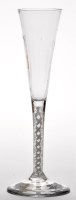 Lot 28 - Opaque twist ratafia glass, the trumpet bowl...