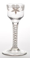 Lot 32 - Enamelled opaque twist wine glass attributed...