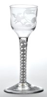 Lot 33 - Engraved opaque twist wine glass of possible...