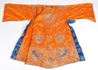 Lot 168 - Embroidered metal thread Chinese orange silk...