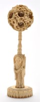 Lot 176 - Carved Chinese ivory puzzle bowl, with stand...