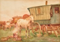 Lot 454 - John Atkinson (1863-1924) A GYPSY CARAVAN AT A...