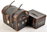 Lot 424 - A black cloth and leather mounted dome topped...