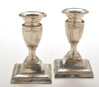 Lot 636 - A pair of Edwardian dwarf candlesticks, by...