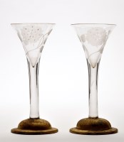 Lot 1035 - Two engraved 'Jacobite' drawn trumpet wine...